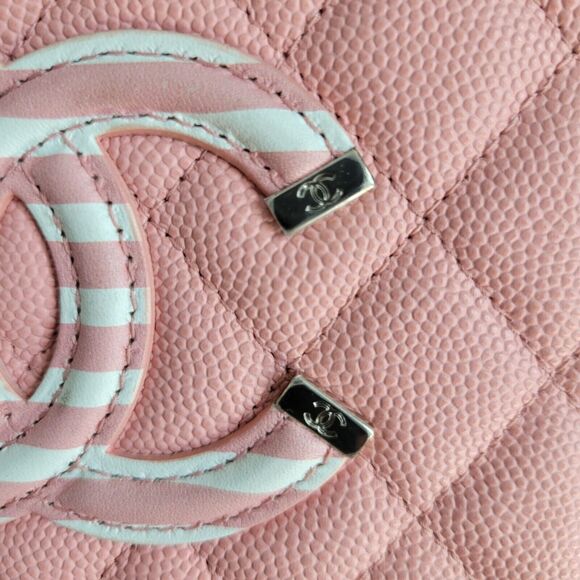 CHANEL Caviar Quilted Striped CC Filigree Clutch With Chain Pink White - Picture 11 of 11